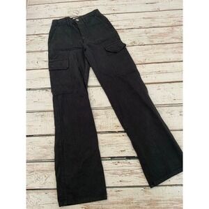 Zara Black Cargo Pants Womens Size 0 High Waisted Straight Leg Utility Trousers